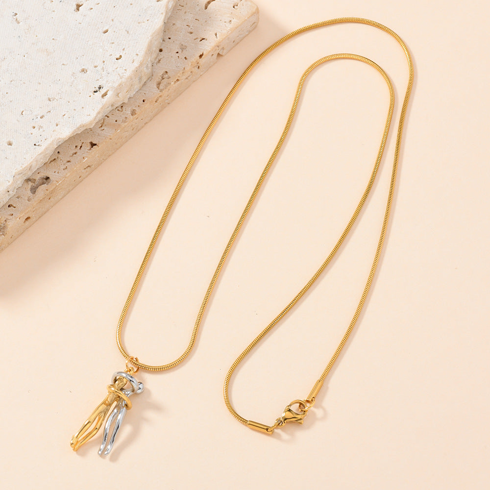 Dz563 - Gold (small) Titanium Steel Two-tone Hugging Necklace