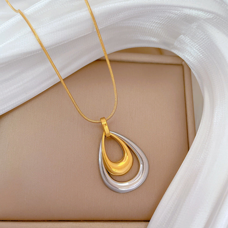 Fashion Gold And Silver Stainless Steel Double Layer Teardrop Necklace