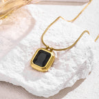 Black Square Diamond Stainless Steel Square Necklace