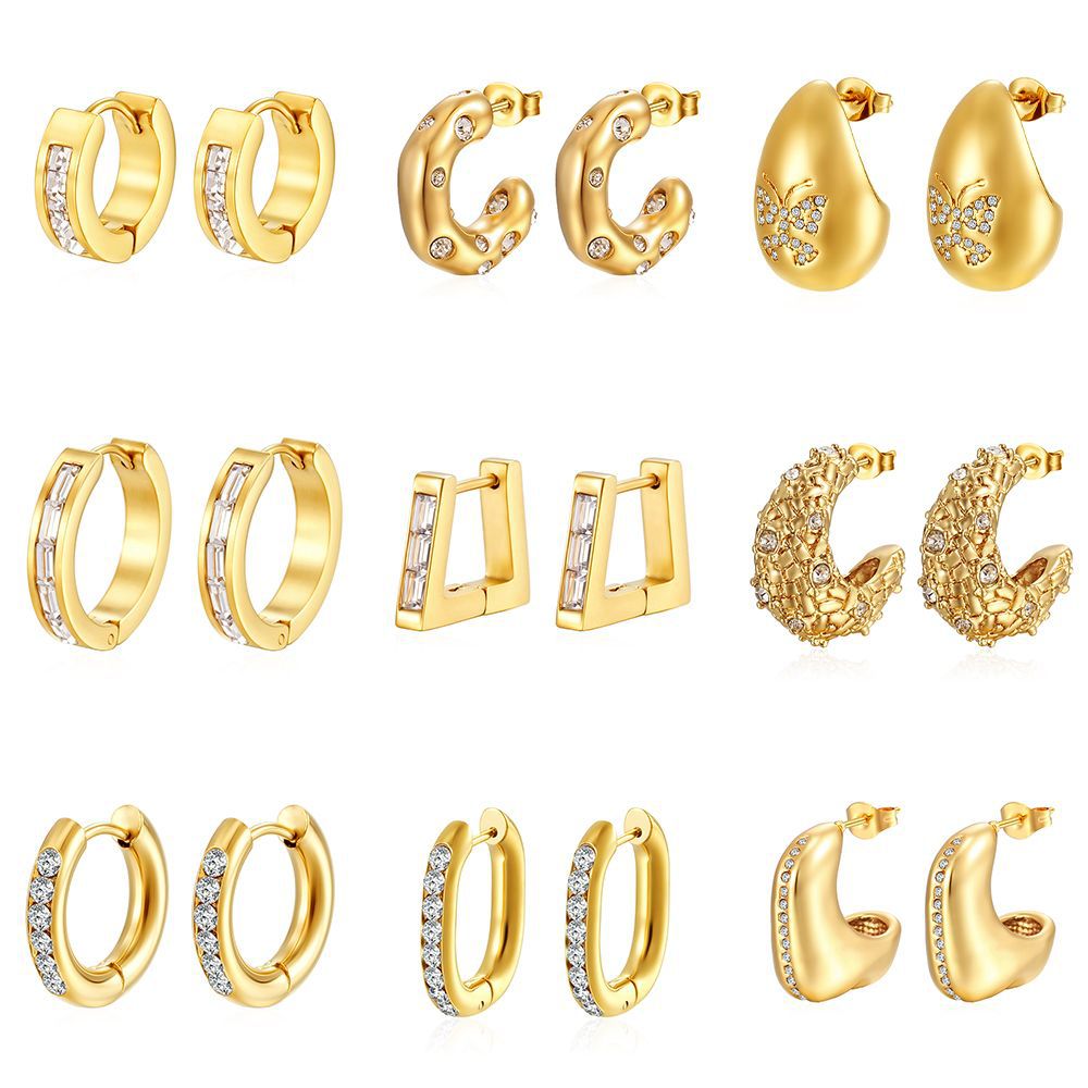 Earrings 2# Stainless Steel Diamond-studded Oval Heart Bow Drop-shaped Geometric Earrings
