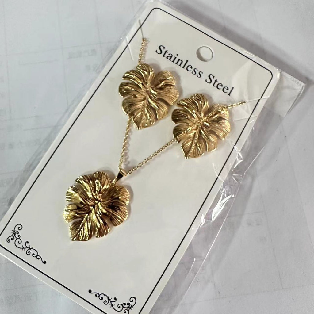 Set 9# Stainless Steel Butterfly Necklace And Earring Set