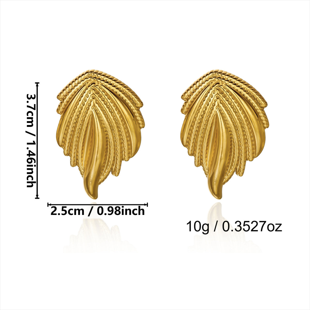 Golden Wings Vintage Texture Statement Gold Geometric Stainless Steel Earrings