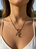 Gold Stainless Steel Diamond-encrusted Cross Boot Necklace
