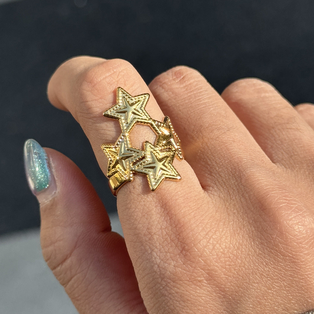 Gold Stainless Steel Five-pointed Star Ring