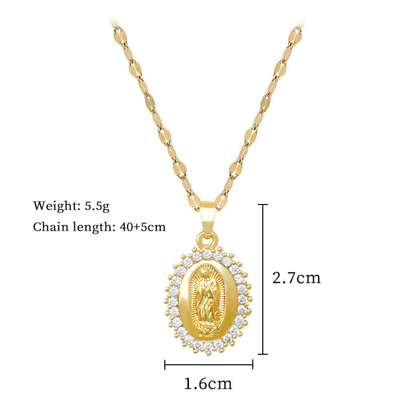 Gold Stainless Steel Diamond Portrait Necklace