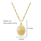 Gold Stainless Steel Diamond Portrait Necklace