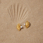 Gold Sparkling Zircon Titanium Steel Stud Earrings
