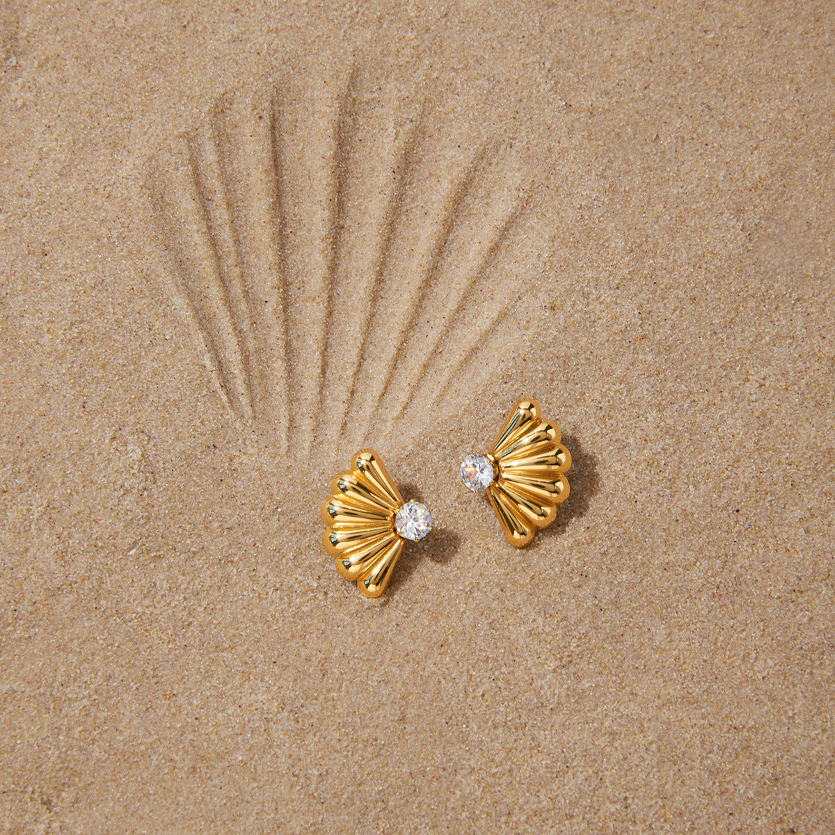 Gold Sparkling Zircon Titanium Steel Stud Earrings
