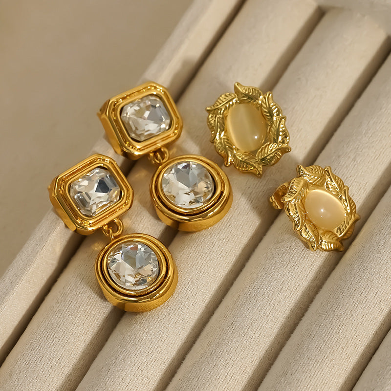 Gold Stainless Steel 18k Gold Plated Zircon Vintage Earrings