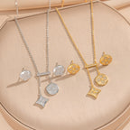 Gold Set Titanium Steel Diamond-encrusted Four-leaf Clover Necklace And Earring Set