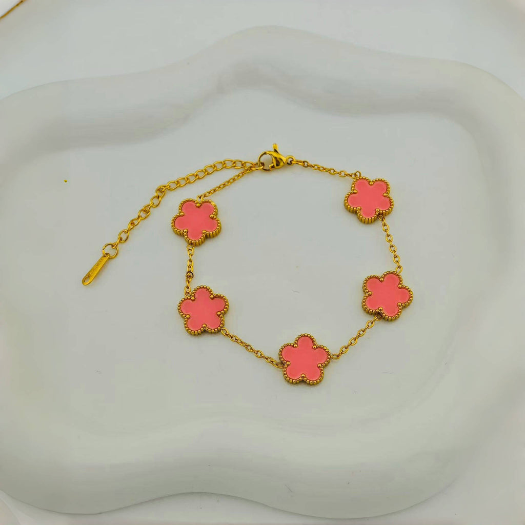Black Bracelet Stainless Steel Flower Bracelet
