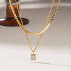 Green Diamond Necklace Gold Titanium Steel Square Necklace