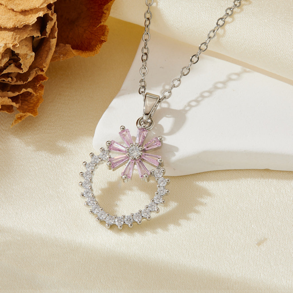 Golden 4# 304 Stainless Steel Diamond-studded Sunflower Necklace