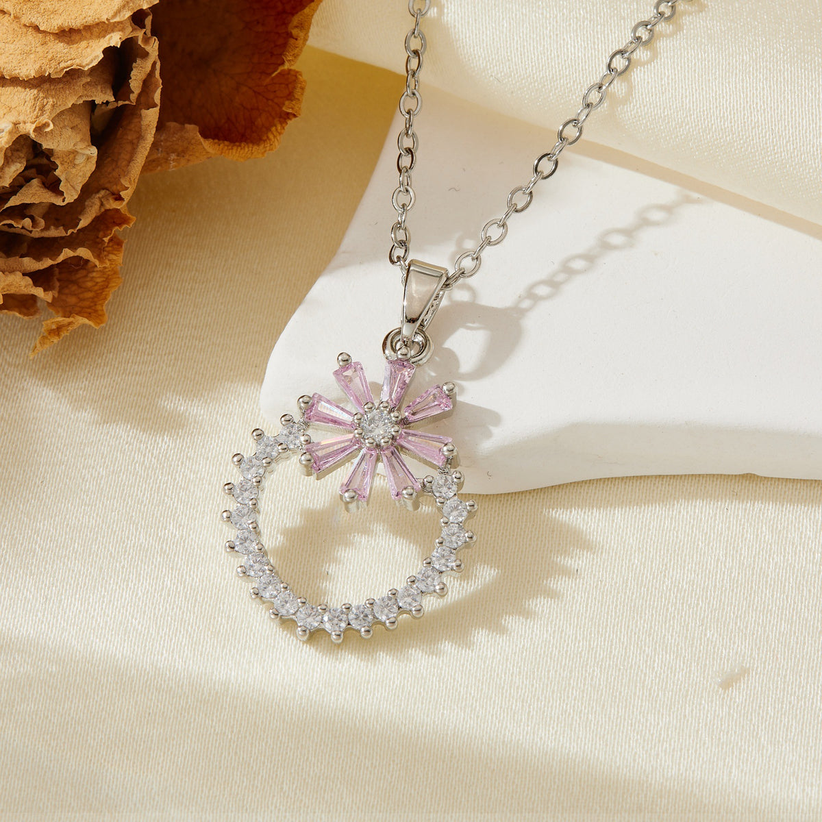 Gold 9 304 Stainless Steel Diamond Flower Necklace