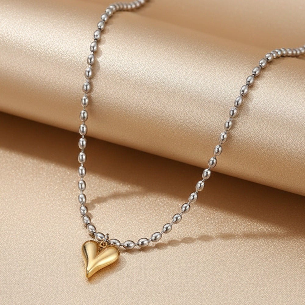 Two-tone Stainless Steel Heart-shaped Gold Necklace