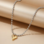 Two-tone Stainless Steel Heart-shaped Gold Necklace