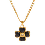 Gold Stainless Steel Four Leaf Clover Agate Necklace