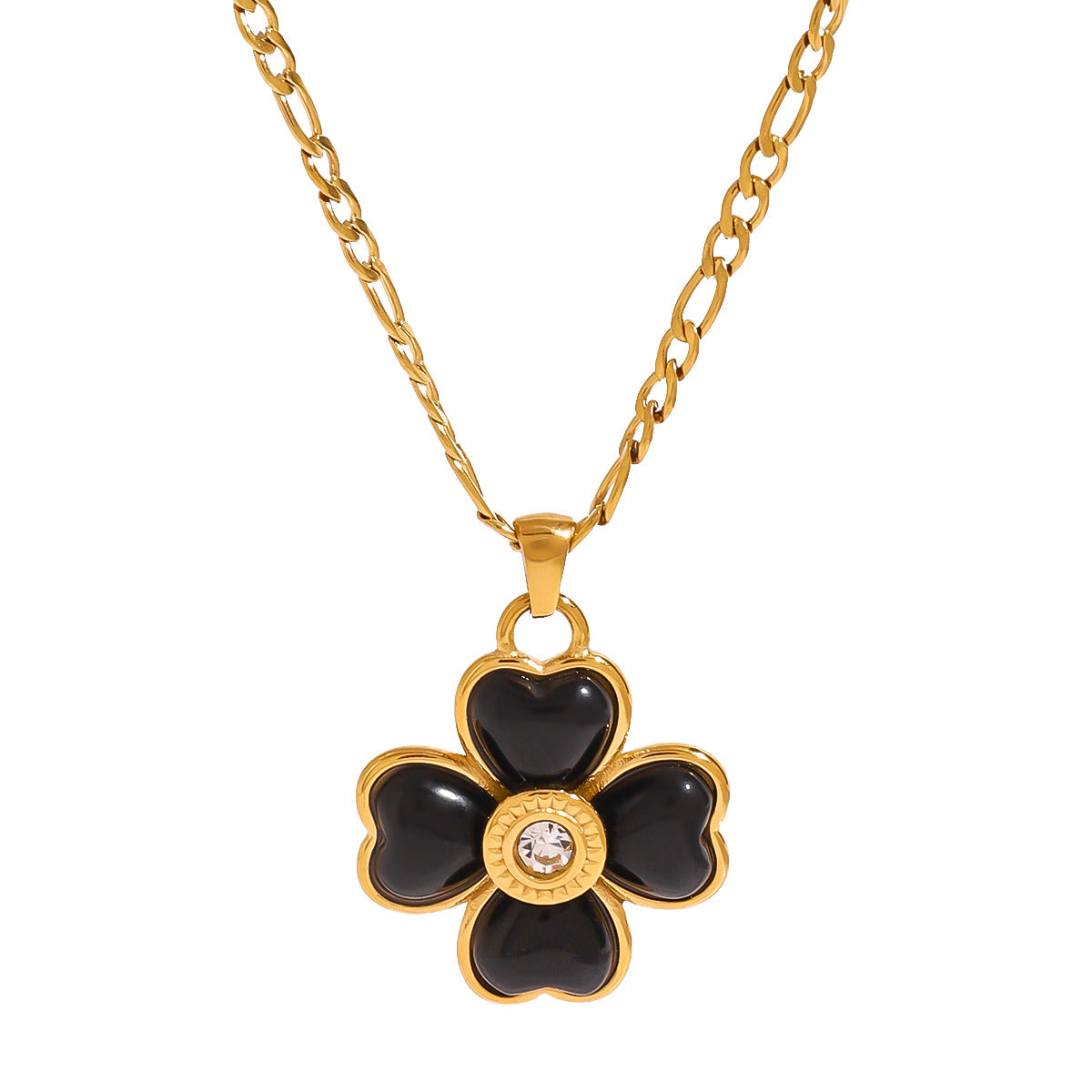 Gold Stainless Steel Four Leaf Clover Agate Necklace