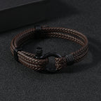 Black Leather Braided Horseshoe Buckle Men's Bracelet