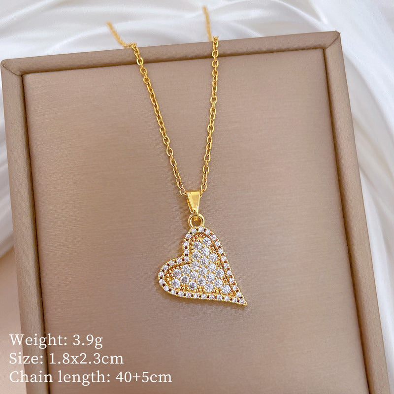 Necklace Stainless Steel Diamond-encrusted Heart Necklace