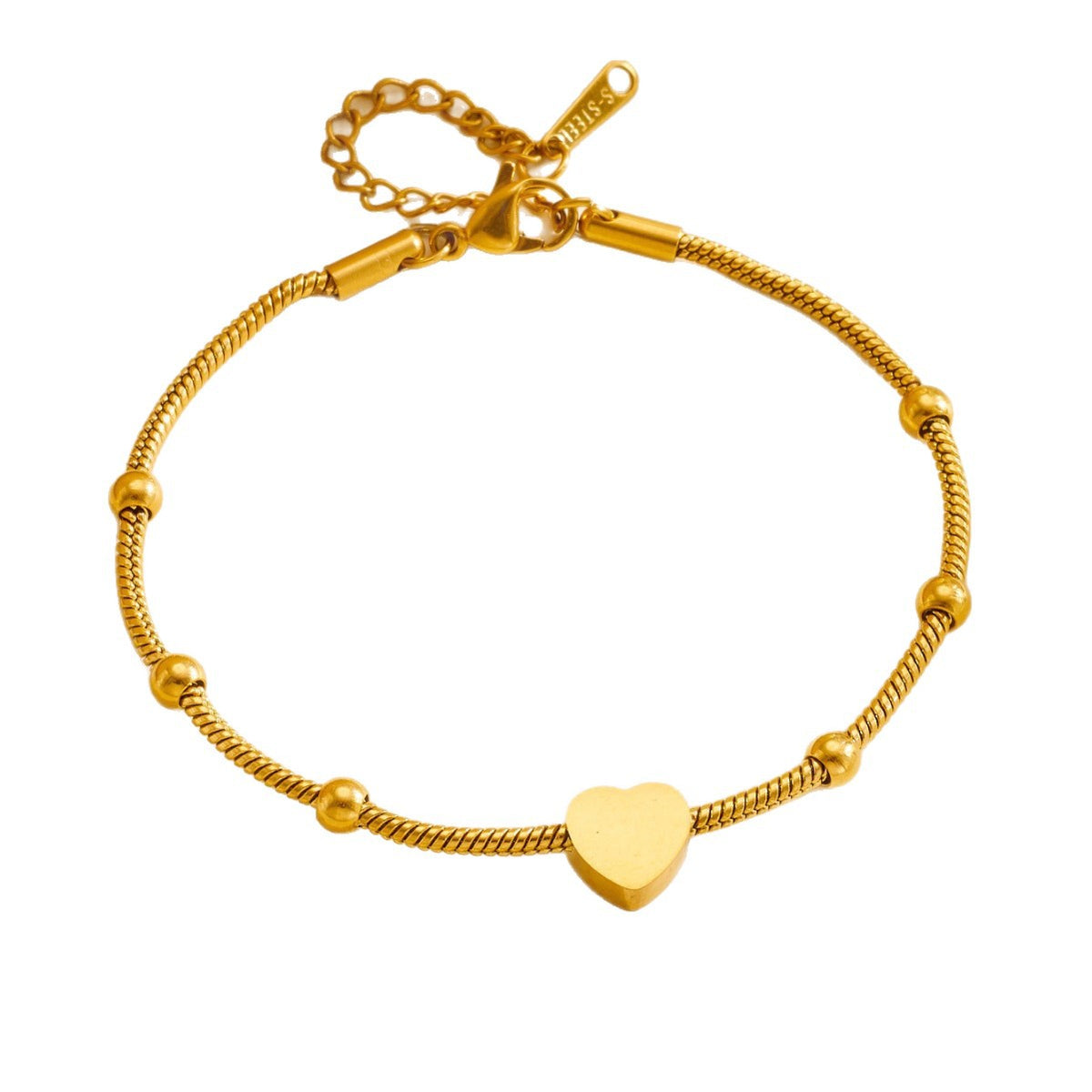 Gold Stainless Steel Beaded Heart Bracelet