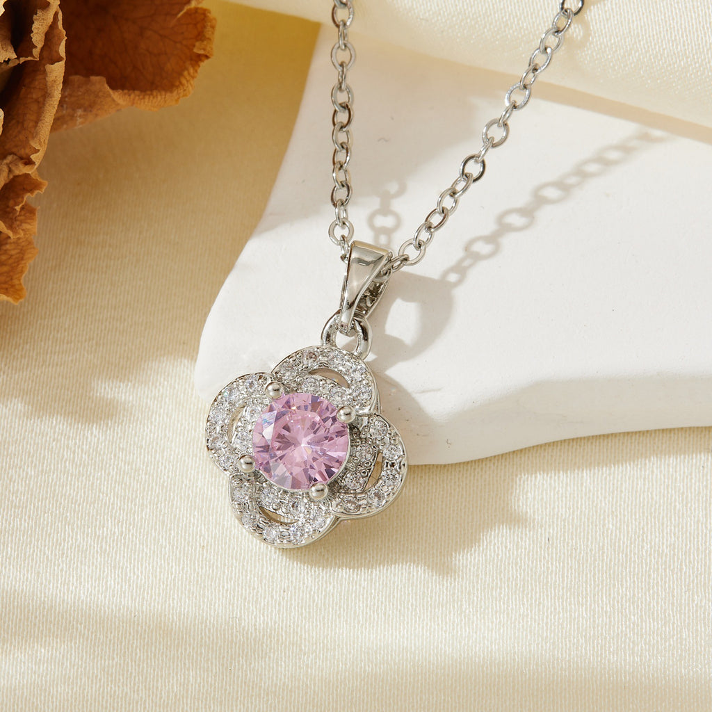 Silver 4 304 Stainless Steel Diamond-studded Sunflower Necklace