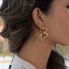 Gold Stainless Steel Openwork Four-leaf Clover Earrings