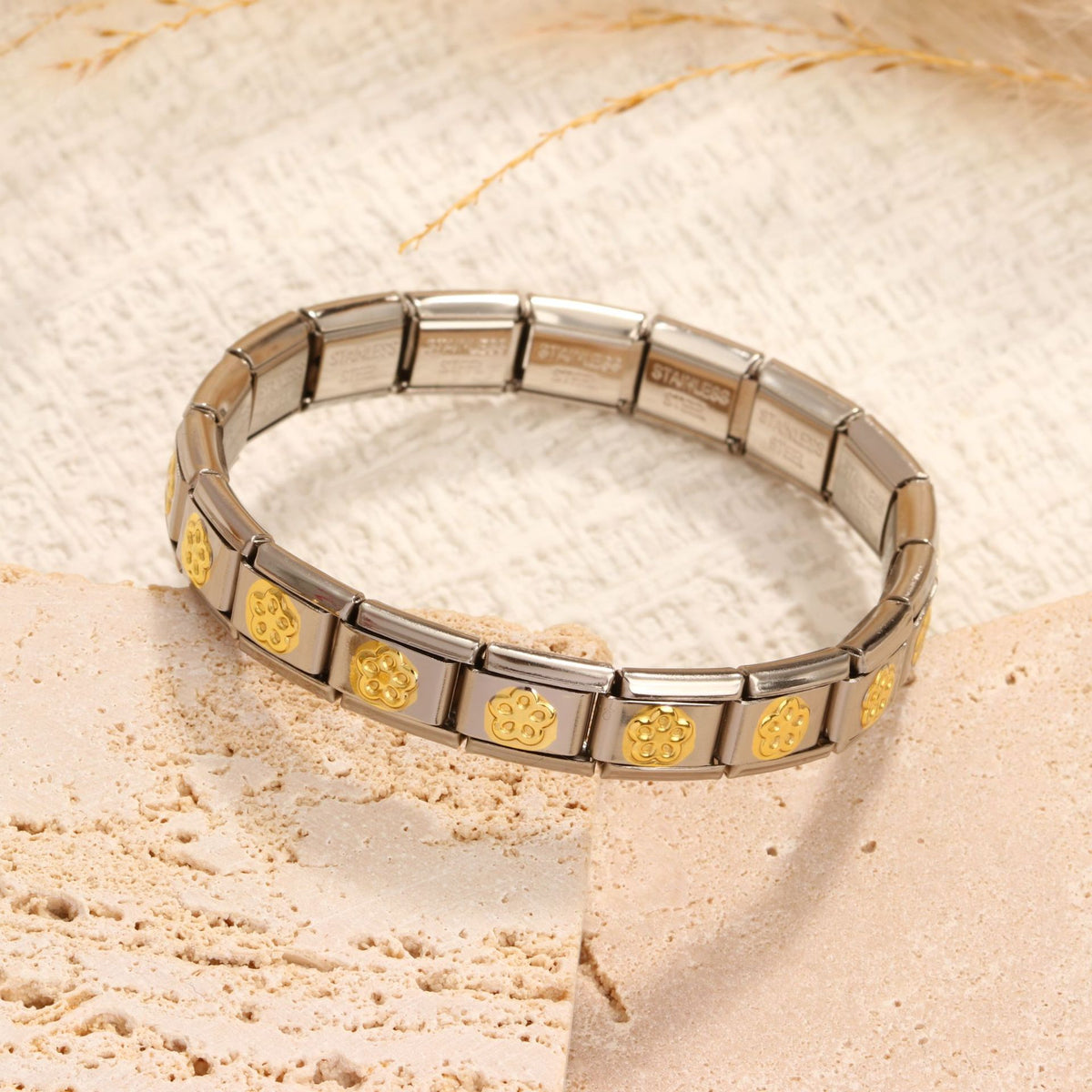 Solid Double Heart Gold Watchband Bd-32 Stainless Steel Heart Square Modular Bracelet
