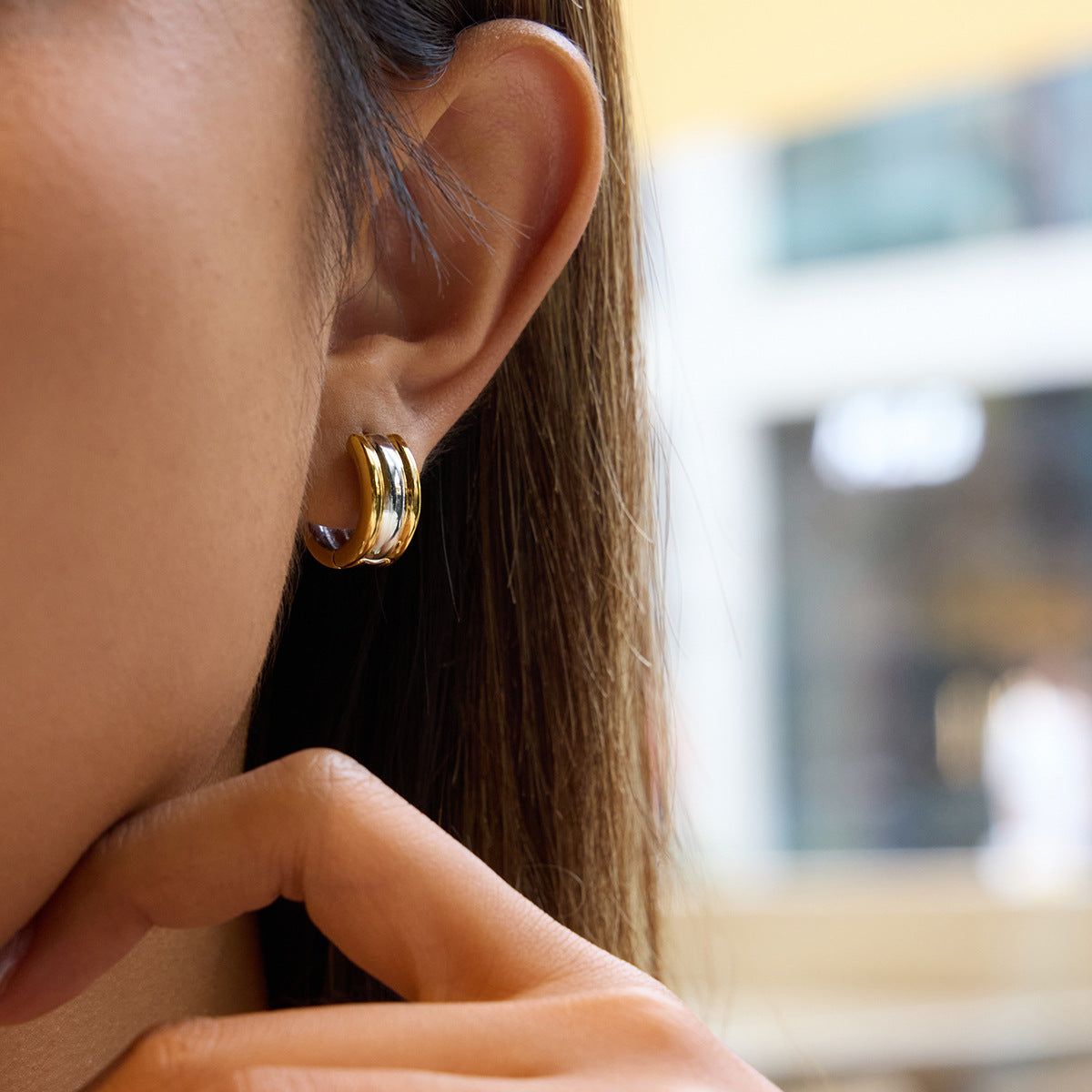 Earring #5 Stainless Steel Two-tone Irregular Shaped Earrings