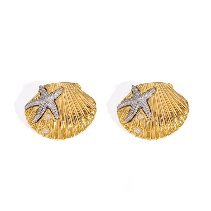 Gold And Silver Color-blocked Flower Earrings Titanium Steel Teardrop-shaped Earrings