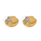 Gold And Silver Color-blocked Flower Earrings Titanium Steel Teardrop-shaped Earrings