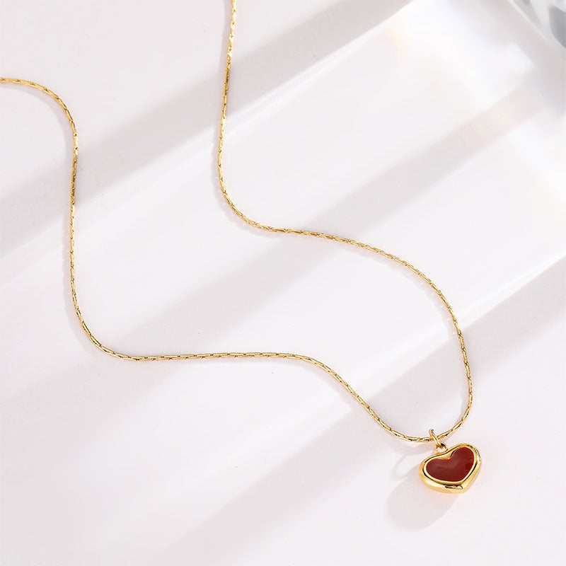 Fashion Red Heart Necklace Titanium Steel Heart Necklace