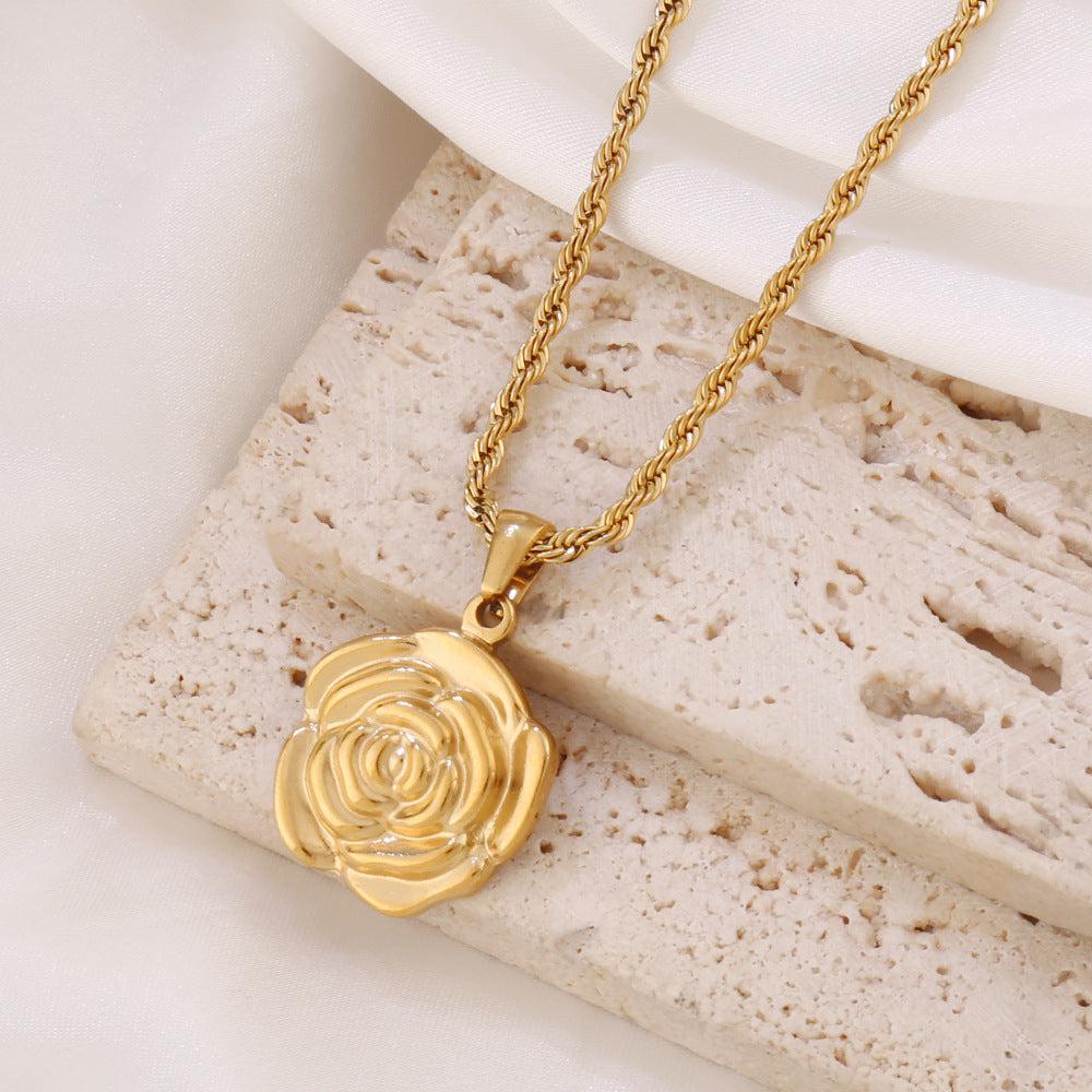 Golden Square Roses Stainless Steel Flower Necklace
