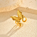 Gold Stainless Steel Butterfly Open Ring