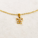 Gold Stainless Steel Diamond-encrusted Butterfly Necklace