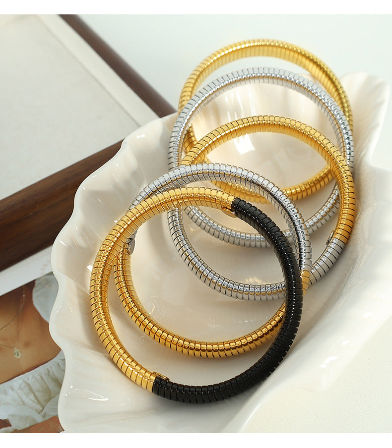 Fashion Gold Width 1.2cm (rim 6cm) Titanium Steel Elastic Snake Bone Bracelet