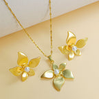 Set 3# Titanium Steel Pearl Flower Necklace And Earring Set