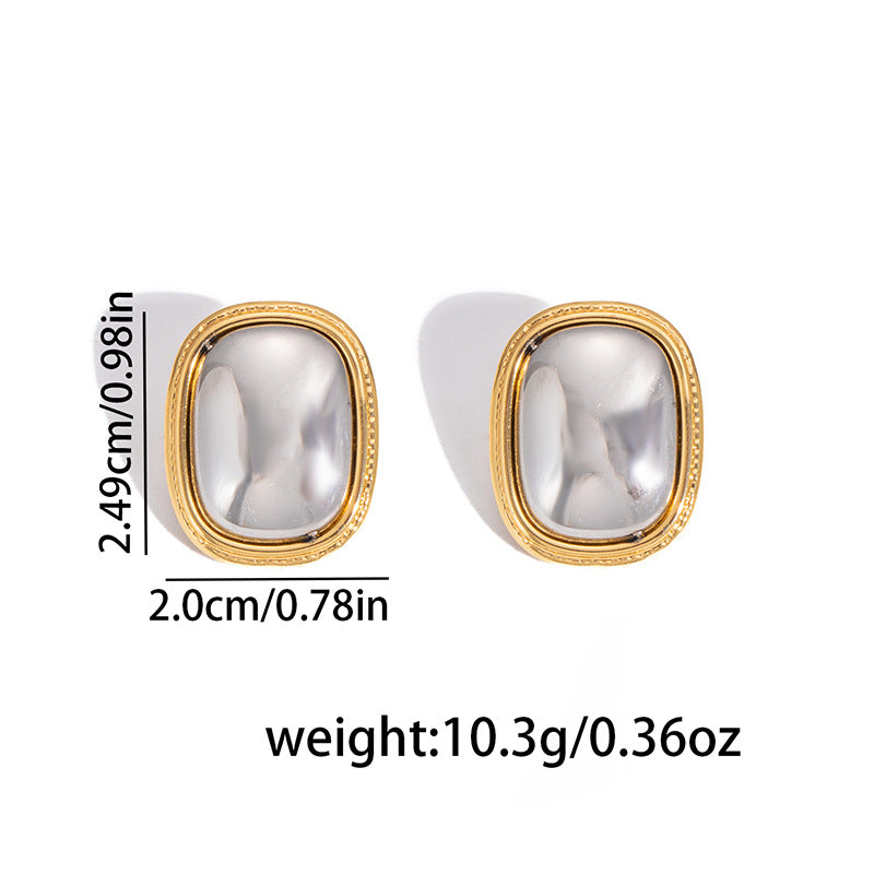 Gold And Silver Color-blocked Square Stud Earrings Titanium Steel Two-tone Flower Earrings
