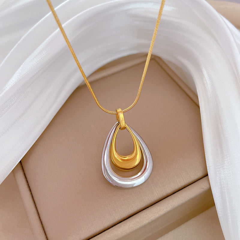 Fashion Gold And Silver Stainless Steel Double Layer Teardrop Necklace