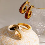Gold Titanium Steel Stainless Steel Resin Curved C Shaped Earrings