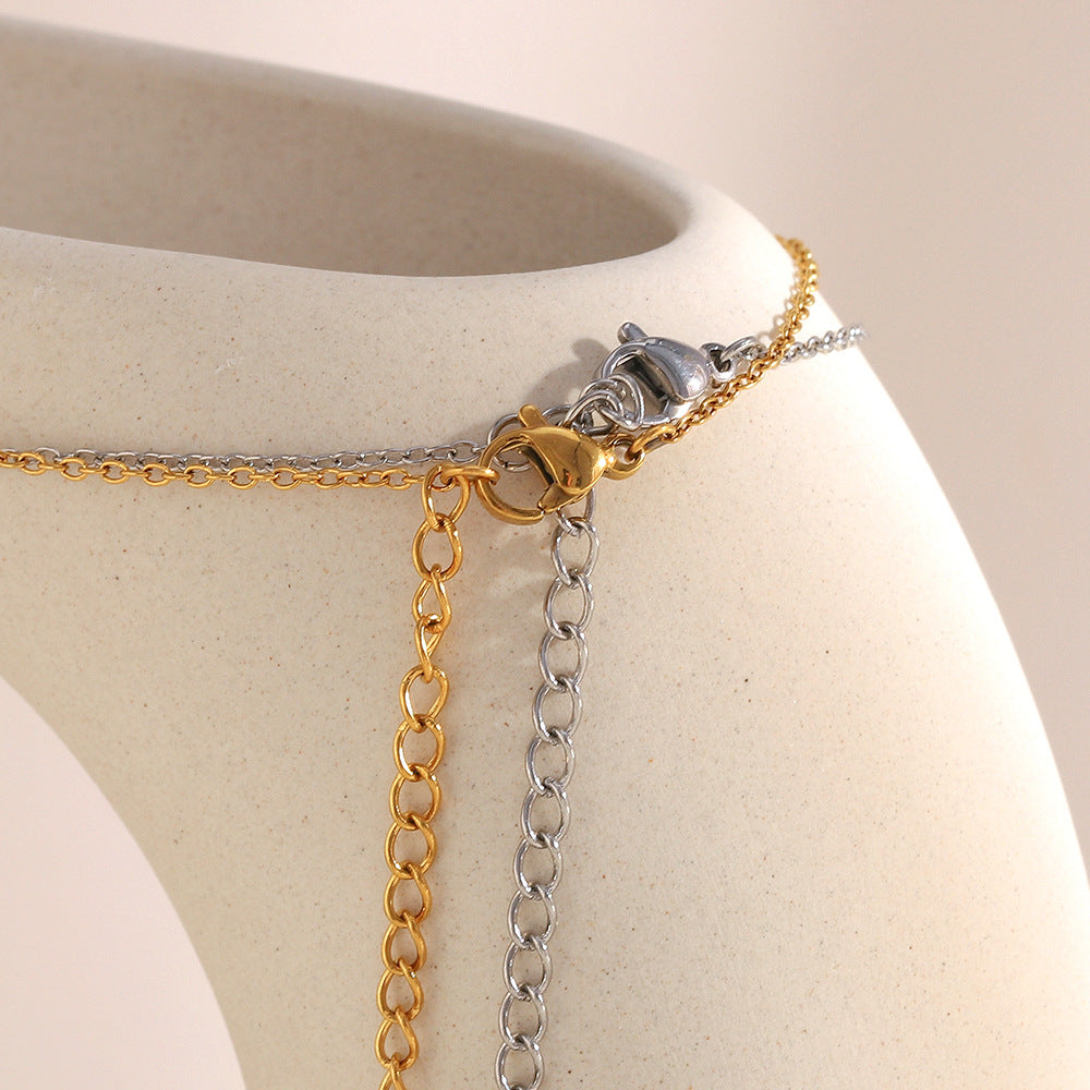 Colored Zirconium Love Mama Pendant Necklace-gold Stainless Steel Diamond Heart Necklace