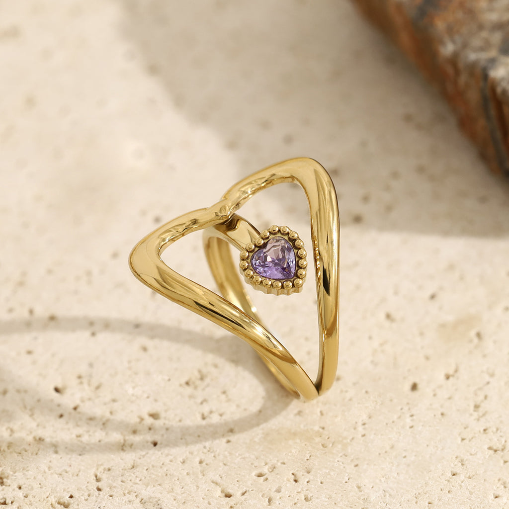 Gold 1 304 Stainless Steel Diamond Heart Ring
