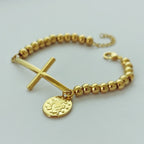 Steel Stainless Steel Beaded Cross Portrait Bracelet