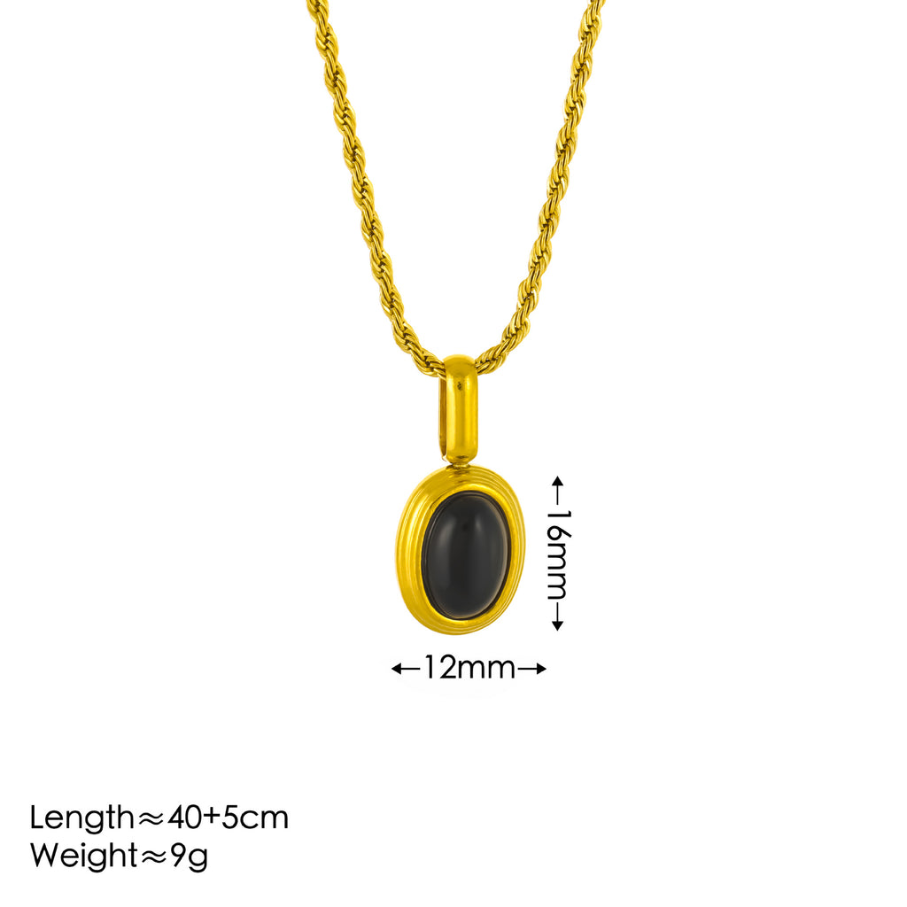 Gold + Black Oval Lace Titanium Steel Oval Necklace