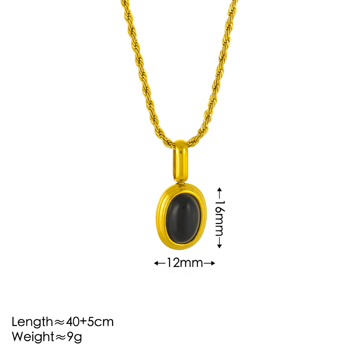Gold + Black Oval Lace Titanium Steel Oval Necklace