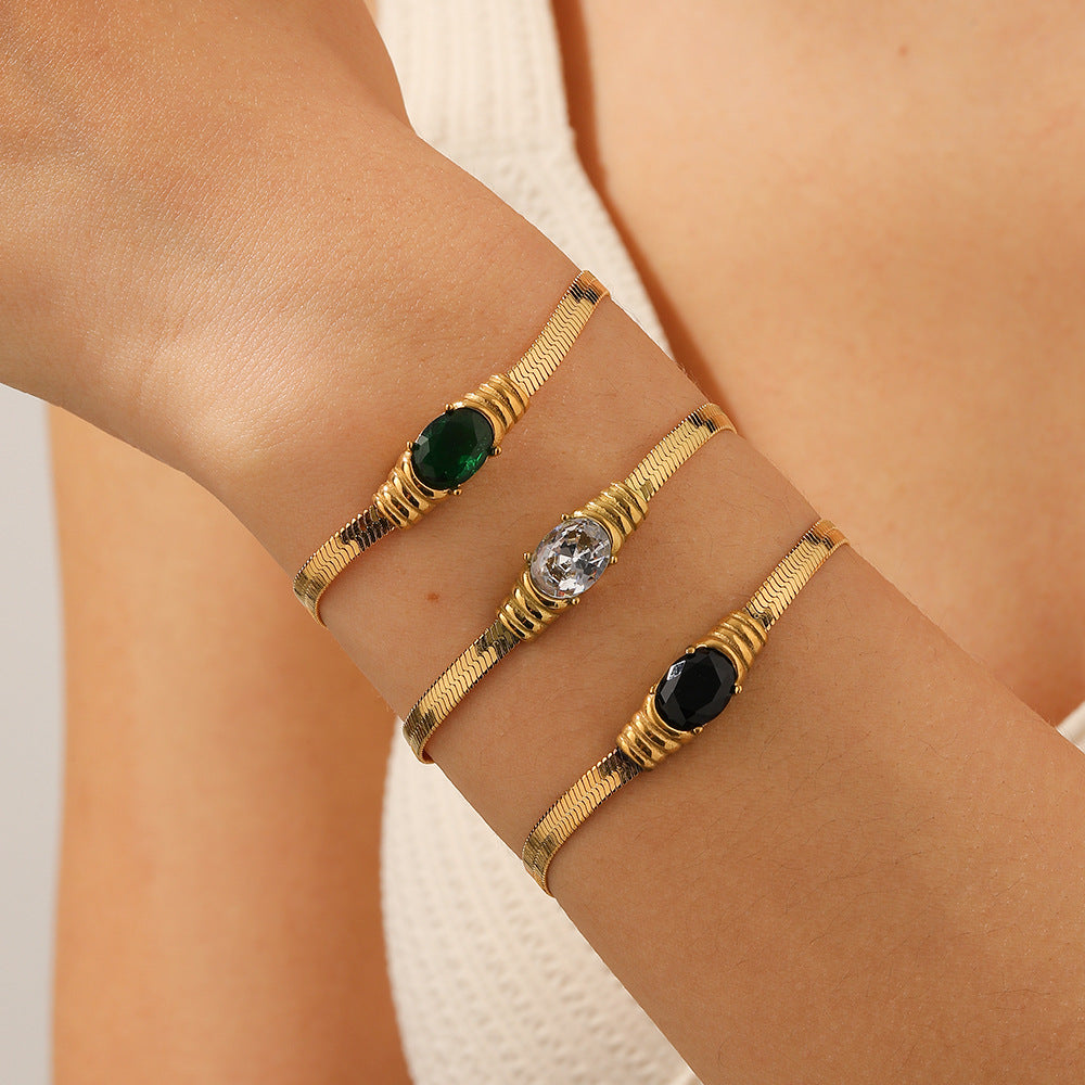 Black Diamond Snake Chain Bracelet Tarnish-free Titanium Steel Color Gem Snake Bracelet