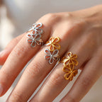 Gold Stainless Steel Openwork Flower Ring