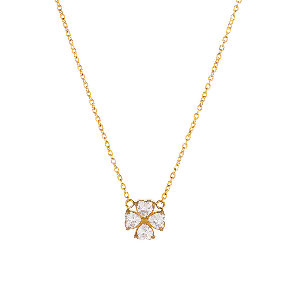 Steel Necklace Titanium Steel Diamond Petal Necklace