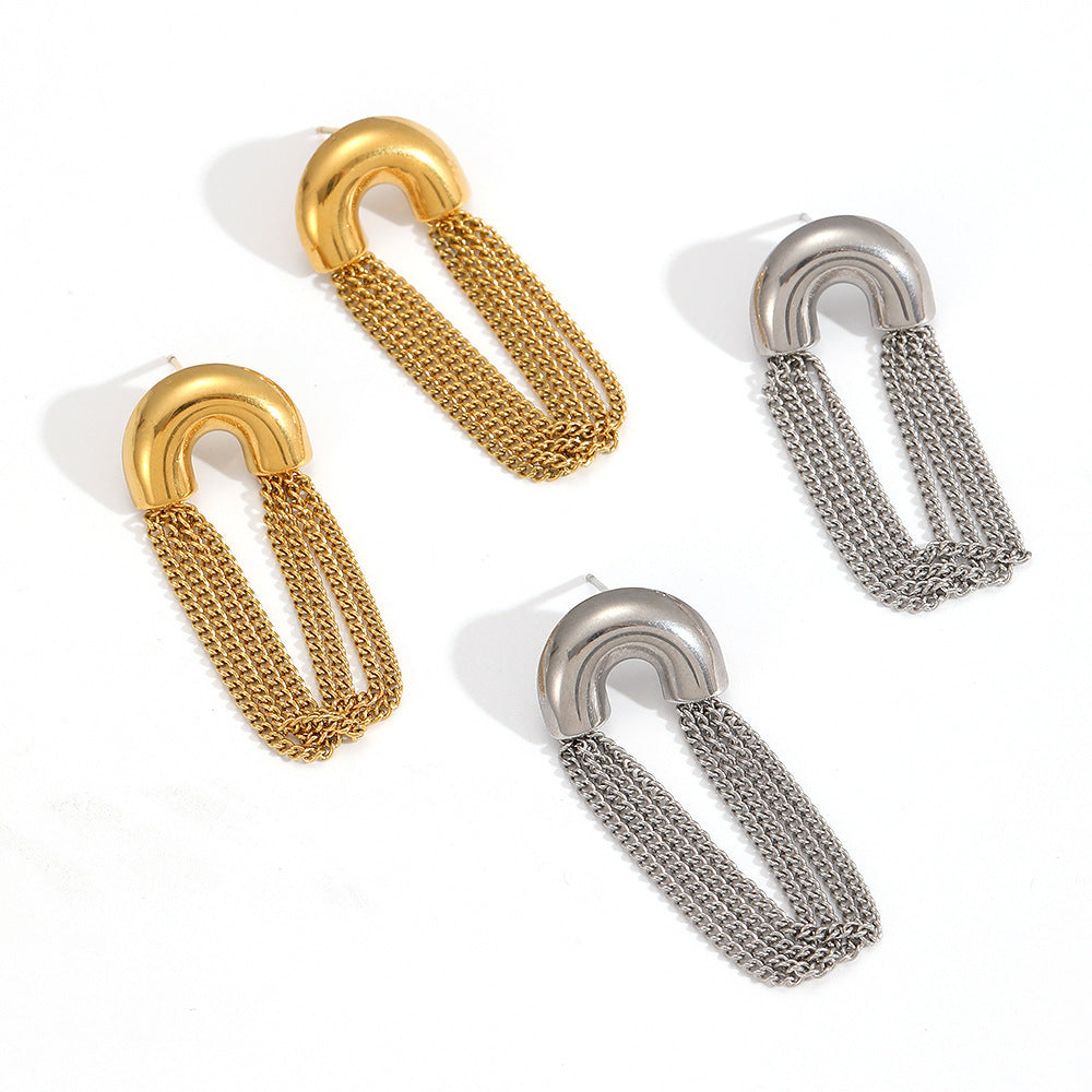 Gold Tassel Chain Stainless Steel Earrings