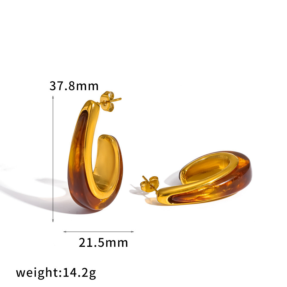 Gold Titanium Steel Stainless Steel Resin Curved C Shaped Earrings